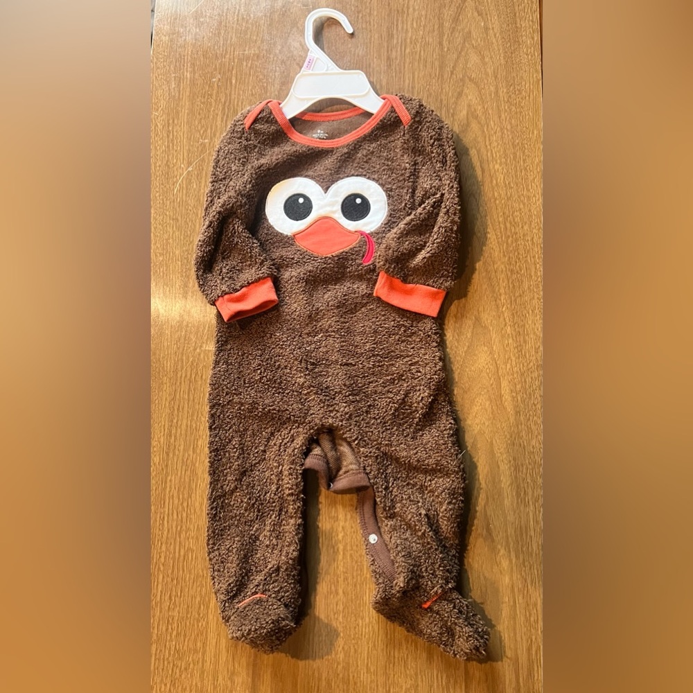 Baby Starters Brown Fuzzy Footie with Turkey